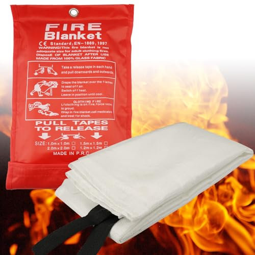 Couverture Anti Feu, 1m x 1m Couverture Anti-Feu, Couverture Anti Feu Incendie, Couverture D'incendie de Secours de Fibre de Verre, pour Cheminée, Barbecue, Voiture, Camping, Garage