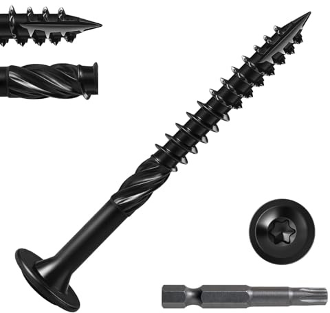 Valorada 20Pcs Wood Screws 6.3 x 75mm, Decking Screw, Black Wood Screws, Heavy Duty Construction Structural Screw, Rust Resistant, Washer Head, Star Drive with Bit