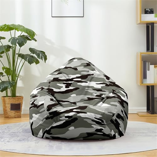Odot Bean Bag (No Filler), Camouflage Pattern Soft Gaming Bean Bag Chair for Adult Teenagers, Removable Washable Beanbag Cover for Livingroom Garden Bedroom Playroom Dorm (Gray,L(90x110cm))
