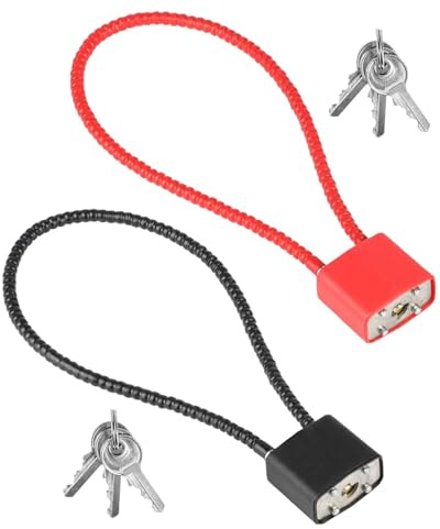 JUKOTA 2 Piezas Flexible Candado Cable Acero - Alta seguridad - Con llave - Para Bicicleta/Gimnasio/Taquilla/Puerta - Interior & Exterior(Rojo,Negro)