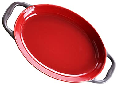 UKCOCO Bandeja De Horno De Cerámica Fuente Para Hornear Con Dos Asas Utensilio De Cerámica Para Hornear Para Cocinar Queso y Ensaladas Casa Fiestas