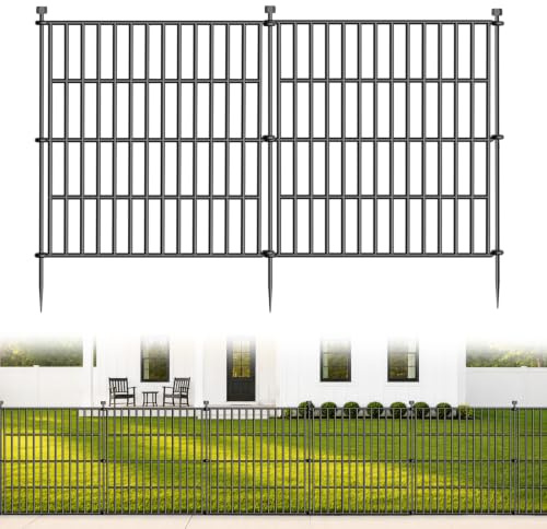No Dig Garden Fence Outdoor, 61cm (H) x 610cm (L), 10 Panels | Dog Fence outdoor for Yard, Rustproof Metal Temporary Fencing, Animal Barrier Fence for Rabbits, Flower Bed & Borders