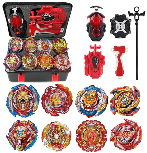 Gkopune 12Pcs Peonzas Turbo Punta Giratoria Juego de Regalo con Giroscopio y Lanzador,Rend