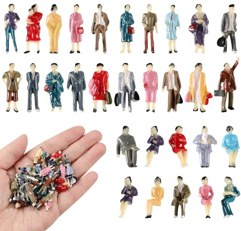 Namalu Escala 1: 87 Ho Conjunto de Figuras de Minipersonas Modelo de Personas Diminutas Pintadas Figuras de Personas Pequeñas Personas en Miniatura de Plástico Sentadas y de Pie(30)