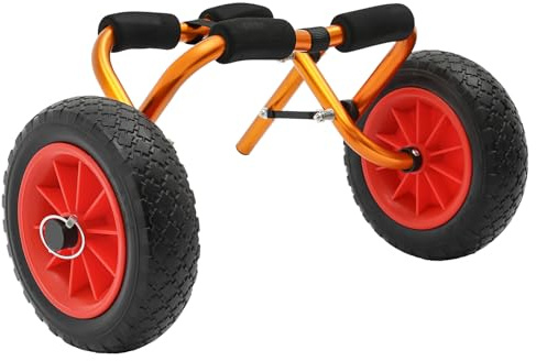 Quenoxo Chariot de kayak pliable en aluminium - Pneus pleins - Orange-noir - Portable - Absorbe les chocs - Pour SUP, canoë, sports nautiques, pêche, excursions en plein air