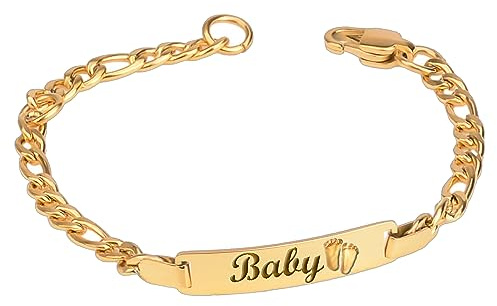 ProLuckis Personalized Gold Baby Bracelet Engraved Name Baby ID Protection bracelets Adjustable