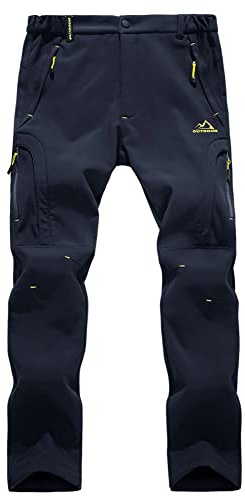 EKLENTSON Mens Snow Pants Waterproof Softshell Fleece Lined Breathable Winter Warm Outdoor Walking Climbing Trousers, Blue Navy, 32