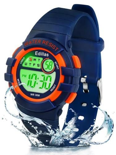 Edillas Kids Watches Digital Girls Boys, 7 Colors Light Wrist Watch for Child Waterproof Sport Outdoor Multifunctional Wristwatches with Stopwatch/Alarm for Ages 4-15