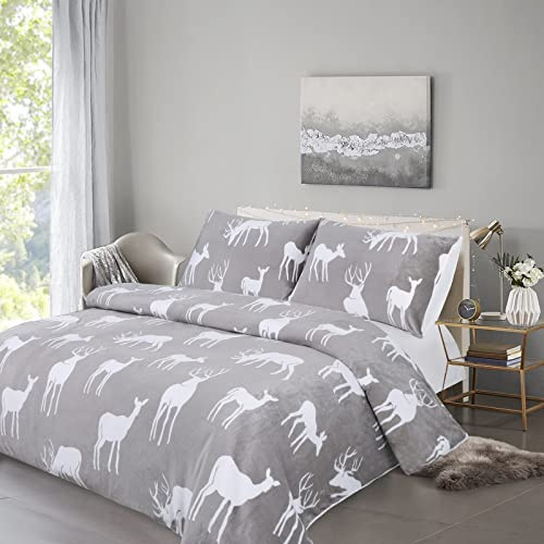 3 st påslakanset dubbel flanell fleece kollektion sängkläder set varm, komfort och mysig mjuk känsla, pinne älg tryckt lund för jul påslakan 2 örngott 50 x 75 storlek dubbel 200 x 200