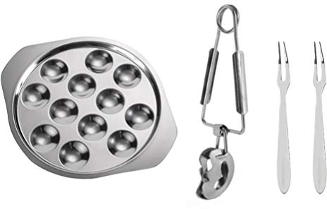 DITUDO Escargot Dish Set, 12-Loch-Edelstahlschnecken-Schneckenteller mit Schneckenzange und Schneckengabel for das Küchenrestaurant