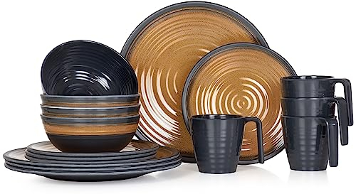 Vaisselle de camping en mélamine pour 4 personnes - Stone Curry + 4 tasses à café - Gobelets - Vaisselle de table - Pique-nique