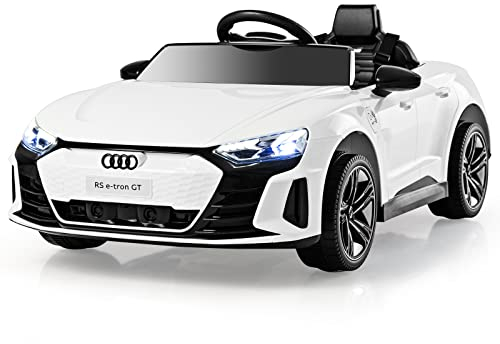 GOPLUS 12V Kinder Elektroauto Audi RS e-tron GT, Kinderauto mit 2,4G-Fernbedienung, MP3, USB,Musik & LED-Scheinwerfer, Kinderfahrzeug mit 2 Türen, für Kinder 3-8 Jahren (Weiß)