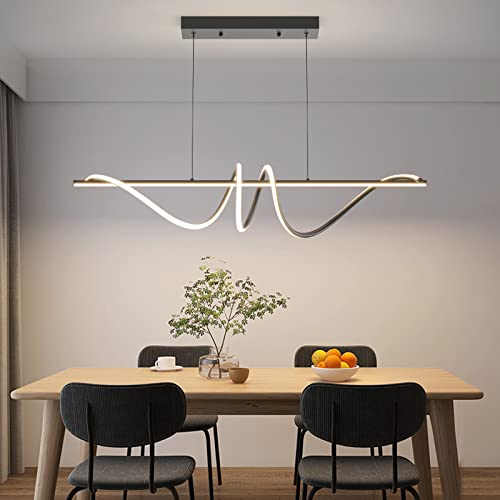 Mikeru Moderna Lampada a Sospensione a LED, 120cm Nero Dimmerabile con Telecomando E Funzione Memoria e 3 Luci a Colori (3000k/4500k/6000k) Lampadario 5000LM per Cucina e Interni