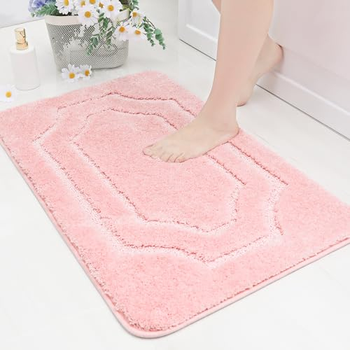 BEQHAUSE Badteppich rutschfeste, Weicher Badematte Waschbar Flauschig, Badezimmerteppich Wasserabsorbierend, Badvorleger für Dusche,Badewanne und Toilette, Rosa, 50 x 80 cm