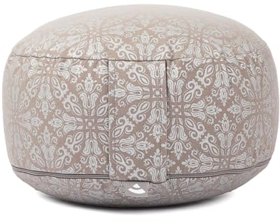 Bodhi Meditationskissen Rondo Ø 33 cm | Maharaja Collection | Yogakissen mit abnehmbarem und waschbarem Bezug aus 100% Baumwolle | Bodensitzkissen mit Kapok-Füllung | Raja/Taupe, Silber