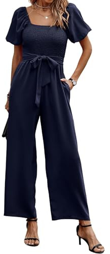 Coloody Tuta da donna Maniche Corte Con Maniche a Sbuffo Scollo Quadrato Elegante Monopezzi e Tutine Gamba Larga con Cintura Pantaloni Lungo Jumpsuit