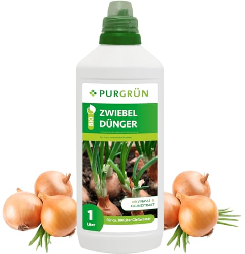 Purgrün® Bio-Zwiebel-Dünger 1 Liter – Organische Rezeptur – Premium-Flüssigdünger – NPK 4+1+7 – Mit Algenextrakt & Vinasse – Extra Kalium für aromatische Zwiebeln – Ohne tierische Inhaltsstoffe