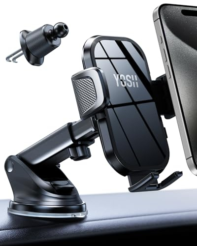 YOSH Porta Cellulare Auto, [Doppio Blocco & Ventosa] Supporto Telefono Auto 360 Gradi di Rotazione Presa D'aria Compatibile per Grande telefono iPhone 16 15 14 Pro Max Samsung S23 Pixel