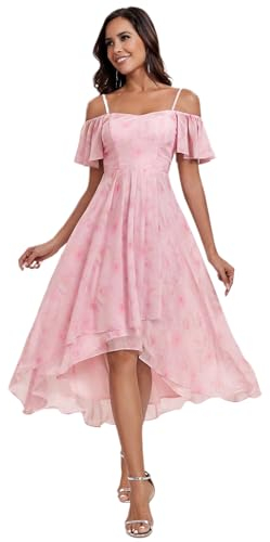 Ever-Pretty Robe d'Invité de Mariée Au Genou Manches Courtes High Low Bretelles Chic Violet Clair Rose 44