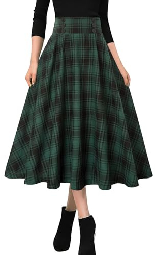 MGizo DtiSpectrum Jupes Plissées à Carreaux pour Femmes - Jupe Plissée Évasée à Taille Haute et Élastique à Boutons sur Le Devant Vintage en Tartan Mi-Longue