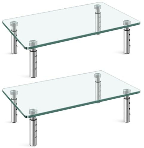 WKWKER Lot de 2 supports de bureau en verre transparent avec hauteur réglable pour écran multimédia d'ordinateur portable TV ordinateur
