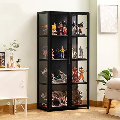 Pounjsd Vitrina Expositora para Colecciones, vitrinas de Cristal, libreria con Puertas, vitrinas+expositoras+Marco Bambu, estanteria Figuras Coleccion 62 * 33 * 130cm(4 Capas) Negro