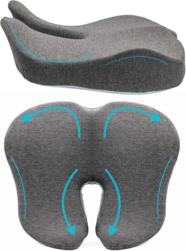 Cuscino Sedia Ufficio Memory Foam Ergonomico – Design Anatomico Anti-Appiattimento con Doppia Cucitura – Supporto Lombare e Sollievo Coccige – Seduta Ortopedica, 47x39x9 cm