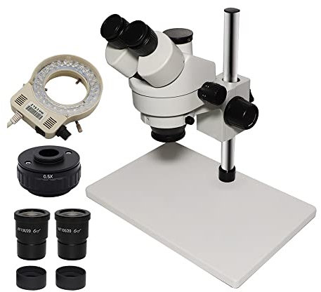 Microscope 7X-45X simul focal trinocular stereo microscope with digital microscope camera adapter hdmi 38mp + 0.5X c mount LED Ring light(Without Camera)