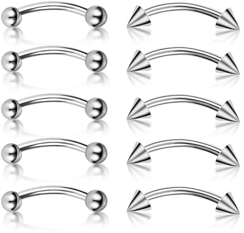 DHFUCNKO 10pcs Curved Barbells Piercing, 16G Stainless Steel Piercing Jewellery