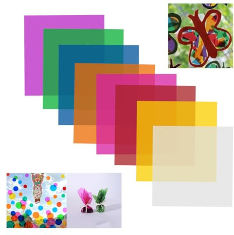 200 Fogli Trasparenti Colorati 19cm X 19cm, Pellicola Colorata In 8 Colori
