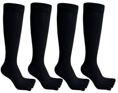 Calze Con Dita 4 Paia Di Calzini Lunghi A Cinque Dita Da Uomo In Cotone A Righe Che Assorbono Il Sudore, Mantengono Caldi I Calzini Vintage Da Festa For Le Dita Dei Piedi Da Uomo(4 Pairs black)
