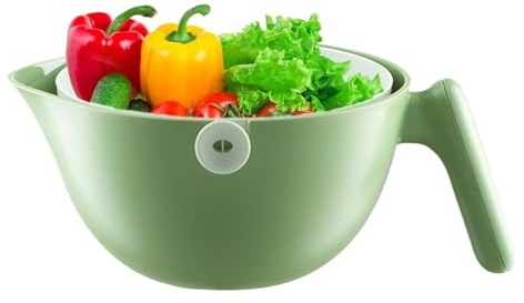 Colador de cocina de acero inoxidable | Colador de metal con pie con mango | Colador de doble capa para cocina para bayas, ensaladas, colador de alimentos giratorio
