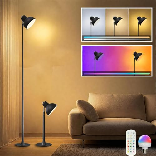 TRUYOK Lampara de Pie Salon RGB Regulable Lámpara de Pie LED Regulable con Mando a Distancia Lámparas Moderna Altura Ajustable Iluminación de Interior para Sala de Estar Habitación y Lectura
