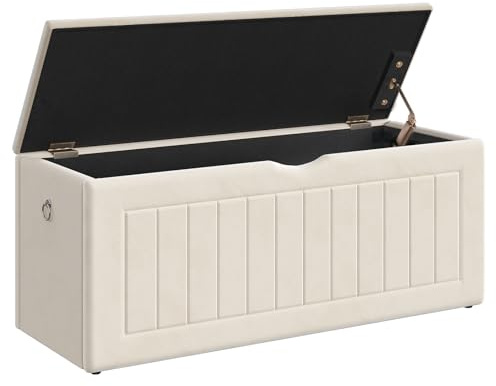 HOOBRO Cassapanca Contenitore da 110 cm, Pouf Panca in Velluto, con Cerniere di Sicurezza e Maniglie, per Cameretta, Camera da Letto, Soggiorno, Beige EBE211CW01G1
