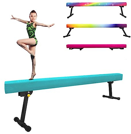 Sealoha 6ft Ultrasimple Adjustable&Foldable Balance Beam,High-Low Floor Beam Suede Gymnastics Equipment,No Tool Require, Gymnastics Beam for Training&Professional HomeTraining (Teal, 6ft)