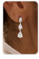 HANLI Sterling Silver Cubic Zirconia Dangle Earrings for Women - Crystal Long Bridal Drop Hypoallergenic Earrings CZ Simulated Diamond Wedding Jewellery for Brides Bridesmaid