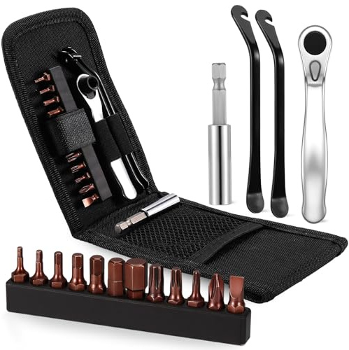 16 stycken spärrset 1/4 tum mini ratchet Wrench set 72-tandat spärrhandtag cykelverktyg reparationssats med däcklyft, magnetisk bitförlängning för resor och hemma