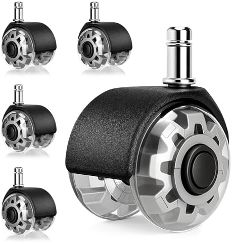 DESPOINA Juego de 5 Ruedas Silla Oficina 11 x 22 mm, Ruedas para Muebles de Goma Gris Suaves y Silencioso 360 Grados Rotación, Apto para Parquet, Alfombras y Azulejos