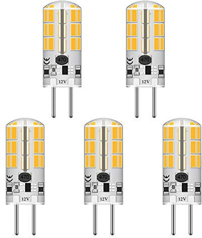 Lacnooe GY6.35 G6.35 Bi-pin Base LED Bulb 4Watt AC DC 12V Silica Gel Crystal Warm White 2700k-3000K Landscape Lighting,JC Type, Equivalent 25W- 30W Q35/CL/T4 Halogen Bulbs (5-Pack)