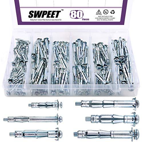 Molly Bolzen-Sortimentsset, Hohlwanddübel, perfekt für sichere Trockenbauwände, Platten und Verkleidungen an Wänden oder Decken – M4 × 32, M4 × 60, M5 × 52, M5 × 65, M6 × 52, M6 × 65 (Sortimentsset)