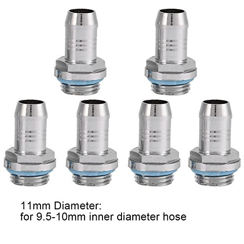 Bewinner Barb Fittings 6 PCS PC Vattenkylning Two Jet Fitting G1 / 4 trådar Barb Röranslutning, rostfritt stål (11mm)