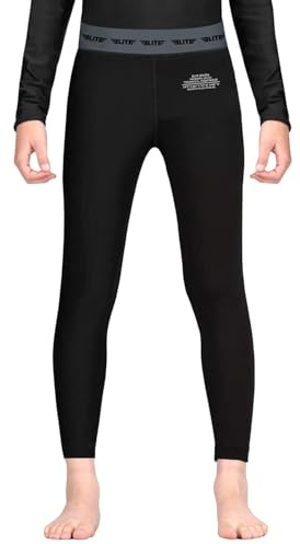 Elite Sports Kids MMA BJJ Athletic Spats Leggings Tights, Kids Jiu Jitsu Compression Base Layer Training Workout Pants (Black, Medium)