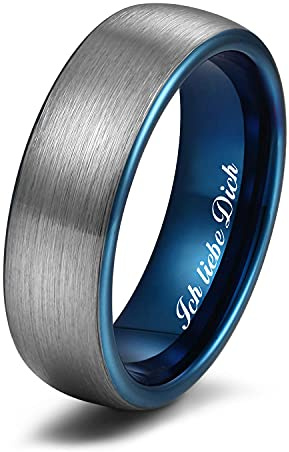 Zakk Ring Herren Damen Wolfram Verlobungsring Trauringe Ehering Partnerringe Gebürstet 6mm 8mm Schwarz Blau (Blau-6mm, 69 (22.0))