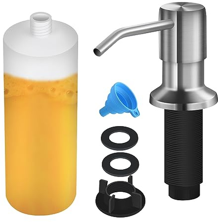 Soap Dispenser for Kitchen Sink, Built in Sink Soap Dispenser Lotion Dispenser with 17 OZ Bottle, Refill from The Top Bar Sink Soap Dispenser, Brushed Nickel (1 Pack)