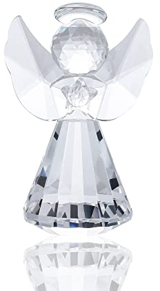 Crystal Guardian Angel Collectible Ornaments, Glass Angel Figurine Decor for Home, Handmade Praying Christmas Memorial Sympathy Keepsake Gifts for Women (Clear)