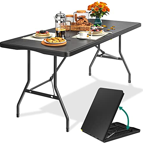 YITAHOME Klapptisch mit Tragegriff, Gartentisch Wetterfest, Klappbarer Campingtisch, Biertisch Klappbar Bierzeltgarnitur Buffettisch für Outdoor Party Strand BBQ, 180 x 75 x 74cm, Schwarz