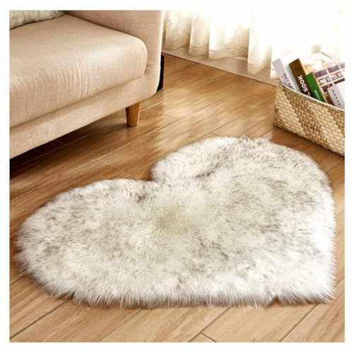 SHTGOI Alfombra de piel en forma de corazón, alfombra suave y peluda, alfombra de piel de oveja sintética, cojín de silla de abeto, para sala de estar, sofá, dormitorio, suelo, 70 x 90 cm, blanco y