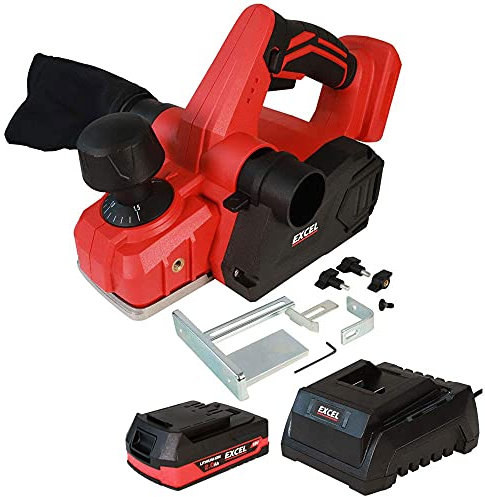 Excel 18V Cordless Planer - 82mm, Variable Speed 16000/min - Compact & Ergonomic Design - Includes 1 x 2.0Ah Battery & Charger
