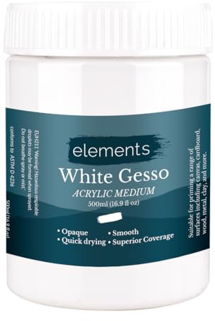 Premium White Gesso Acrylic Medium - 500 ml Professional Grade Surface Prep Paint Applies Smoothly on Surface - High Opacity - Liquid Primer Texture Gesso fo Paintings on Canvas, Wood & Board