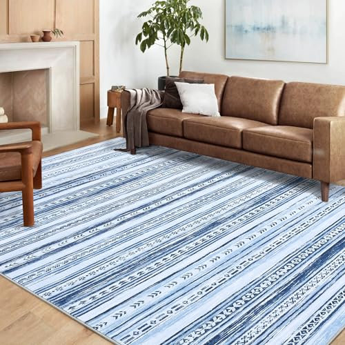 CAROMIO Groß Teppich 160 x 230 cm, Sehr Weich Marokkanischer Waschbarer Teppich mit Rutschfester Rückseite für Wohnzimmer Schlafzimmer Heimbüro Esszimmer Geometrisch, Maschinenwaschbar, Blau
